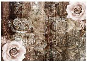 Artgeist Fototapeta - Old Wood & Roses Veľkosť: 100x70, Verzia: Standard