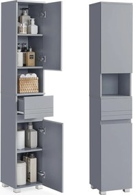 VASAGLE vysoká kúpeľňová skrinka 30 × 30 × 170 cm, v tajomnej sivej farbe