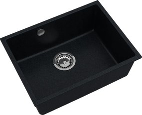 Sink Quality Crypton 60, kuchynský granitový drez 535x400x205 mm + chrómový sifón, čierna škvrnitá, SKQ-CRY.B.1KBO.60.X