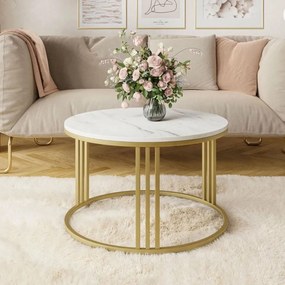 OKRÚHLY KONFERENČNÝ STOLÍK LEONARDO 2 BIELY MRAMOR / ZLATÝ