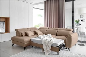 Svetlohnedá zamatová rozkladacia/s úložným priestorom rohová pohovka (ľavý roh/do L) Noble – ELTAP