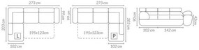 Rohová rozkladacia sedačka ASTON, 273x70/85x203, sioux 1115/lux 32, pravý roh