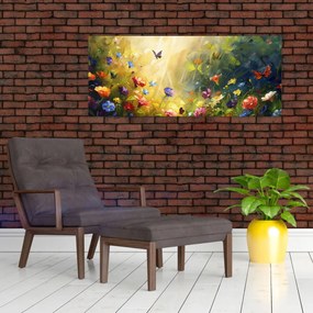 Obraz - Jarná kvetinová lúka, maľba (120x50 cm)