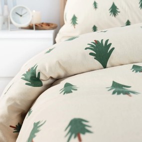 Goldea vianočné flanelové posteľné obliečky - stromčeky na režnom 140 x 200 a 70 x 90 cm