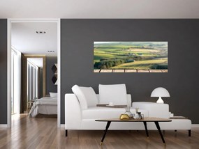 Obraz - Drevená polica s krajinou (120x50 cm)