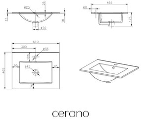 TUANA CERANO - Umývadlo keramické Todo - nábytkové - biela lesklá - 61x46,5 cm, CER-431593