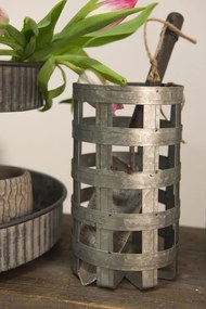 Plechový úložný box s dreveným vrchnákom - Ø 14 * 26 cm
