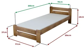 Posteľ Laura 90 x 200 cm, dub Rošt: S latkovým roštom, Matrac: Matrac Somnia 18 cm