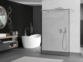 Mexen Kioto, sprchová zástena Walk-In 150 x 200 cm, 8mm sklo čierny vzor, brúsená oceľ profil,  800-150-002-97-70