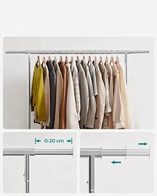 SongmicsHome Stojan na oblečnie IRENE na kolieskach, max.130kg, 150x45x160cm, strieborná