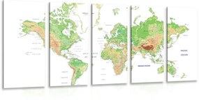 5-dielny obraz klasická mapa sveta s bielym pozadím - 200x100