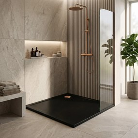 Rea Savoy, sprchová vanička 80x80x6 cm + sifón so zlatou krytkou, čierna lesklá, KPL-04804