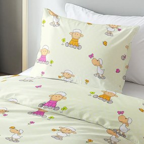 Biante Detské bavlnené posteľné obliečky Sandra SA-729 Veselé ovečky na svetlo zelenom bodkovanom Jednolôžko 140x200 a 70x90 cm