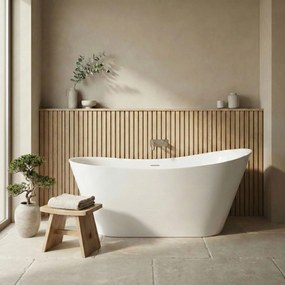Voľne stojaca akrylátová vaňa REA LUSSO SLIM 170x74 cm, biela, sifón Click-Clack - biely