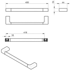 Gedy, PIRENEI držiak uterákov 450x66mm, biela matná, PI214502