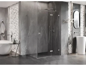 Mexen Lunar T, výklopný sprchový kút pravý 130 x 100 cm, 8mm číre sklo, oceľový profil, 834T-130-100-97-00-P
