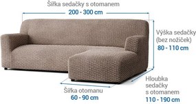 Bielastické poťahy MOSAICO orieškové sedačka s otomanom vpravo (š. 170 - 300 cm)