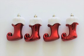 Červeno biele závesné vianočné čižmy 8cm 4ks