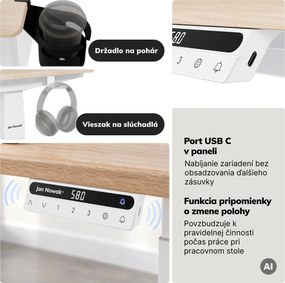 Elektrický stôl s nastaviteľnou výškou ergonomický biely/dub sonoma,1600x800 mm: ARIA