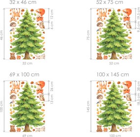 Roztomilé zvieratá a strom textilní prelepiteľné nálepky na stenu list 32 x 46 cm