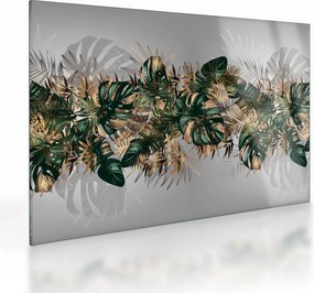 Sklenený obraz - Zlato-zelené tropické listy (70x50 cm)