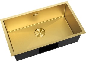 Mexen Trixo, 1-komorový nerezový drez 750 x 440 mm, brúsená zlatá, vzor voština, 6415751000-55HC