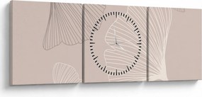 Obraz - Béžové listy N⁰6 (s hodinami) (90x30 cm)