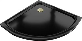 Mexen Flat polkruhový sprchový kút slim 100 x 100 cm, čierny, sifón zlatý - 41701010G