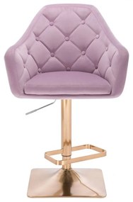 LuxuryForm DESIGN Barová stolička ANDORA VELUR na zlatej hranatej podstave - levanduľa