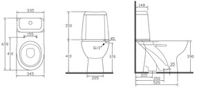 Aqualine Aqualine, RIGA WC kombi, spodný odpad, splachovací mechanizmus, RG801