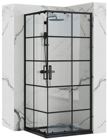 Rea Concept, sprchovací kút 80x80x190 cm, čierny profil + biela sprchová vanička Savoy, KPL-K1003