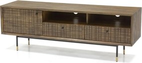 TV stolík Maze 160 cm z masívu hnedý/čierny