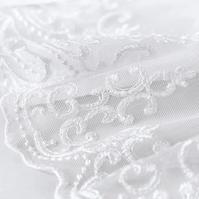 Biela záclona s perleťovo vytkávanou bordúrou zámocký vzor do oblúčka ZAC-028 výška 300 cm Šitie na mieru