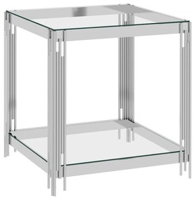 Konferenčný stolík strieborný 55x55x55 cm nehrdzavejúca oceľ a sklo