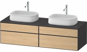 DURAVIT Zencha závesná skrinka pod dve umývadlá na dosku, 4 zásuvky, 1600 x 550 x 442 mm, dub prírodný/grafit super matná, ZE4825B30800000