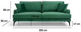 Dizajnová 3-miestna sedačka Fenicia 205 cm zelená