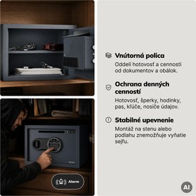 Malý vhadzovací trezor na kód, elektronický, na tržbu a obálky, 350x250x250 mm: PIERCE