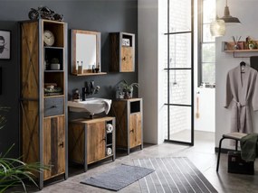 furniture-nabytek.cz - Masivní koupelnové zrcadlo Detroit z recyklované borovice a kovu, lakované, hnědé – 60×15×65 cm