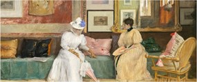 Obraz - William Merritt Chase, A Friendly Call, reprodukcia (120x50 cm)
