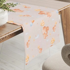 Biante Detský bavlnený behúň na stôl Sandra SA-525 Veveričky s kvietkami na sivobéžovom 35x120 cm