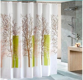 Aqualine Sprchový záves 180x180cm, polyester, biela/zelená, strom ZP009/180