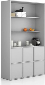 Kancelárska skriňa FRAME, 6x dvere, 2x polica, 1299 x 450 x 2162 mm, PUSH-lock, sivá