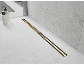 Mexen Flat nerezový sprchový žľab s rotačným 360° sifónom 60 cm, vzor SLIM, zlatá, 1541060