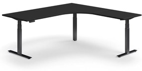 Výškovo nastaviteľný stôl QBUS, rohový, 2000x2000 mm, čierny rám, čierna