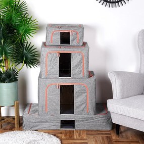Látkový pevný box na uskladnenie textilu, sivý PILLOW 60 x 42 x 40 cm (100l)