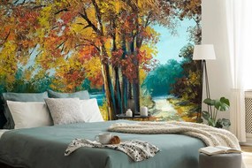 Samolepiaca tapeta maľované stromy vo farbách jesene - 225x150