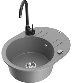 Mexen Kevin, drez granitový 586x458x190 mm, 1-komorový a čierna matná batéria Telma, šedá, 6517-71-670200-70
