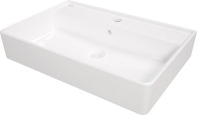 Deante Temisto, keramické umývadlo na dosku/závesné s poličkou pod batériu 610x410x112 mm, biela, CDT_6U7S