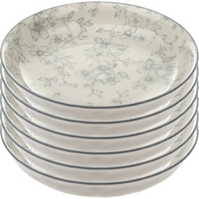 Súprava 6 hlbokých tanierov Nežné kvety 20 cm, sivá