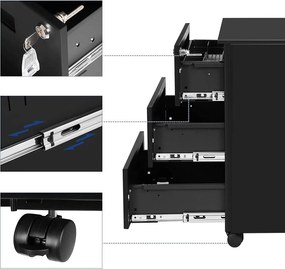 Pojazdná kartotéka, uzamykateľná, s 3 zásuvkami, matná čierna
